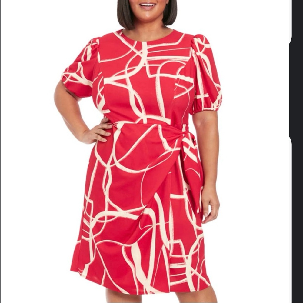 NWT London Times puff sleeve midi wrap dress